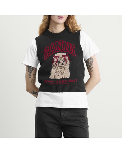 Ganni Black Graphic Wool Vest