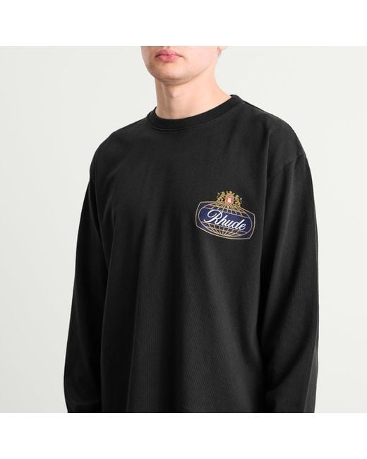 Rhude Black Safari Crest Long Sleeve T-Shirt for men