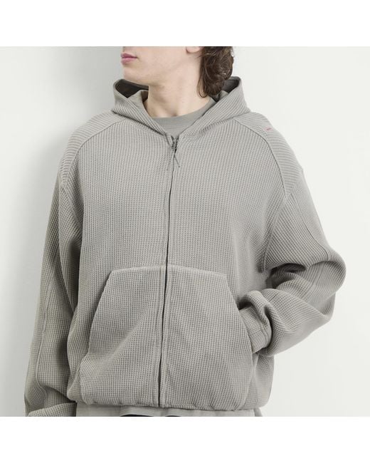 Roa Gray Bee Sun Faded Organic Waffle Zip Up Hoodie for men
