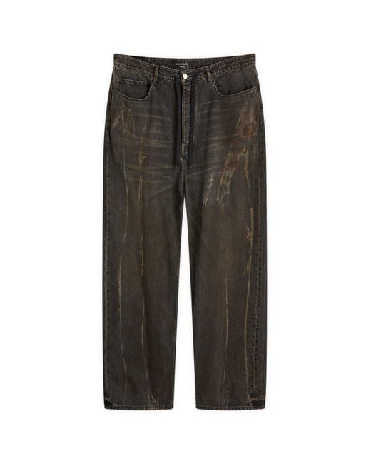Balenciaga Gray Distressed Loose Fit Drawstring Jeans for men