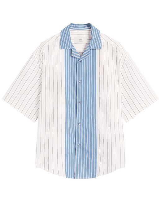 AMI Blue Camp Collar Contrast Stripe Boxy Shirt for men