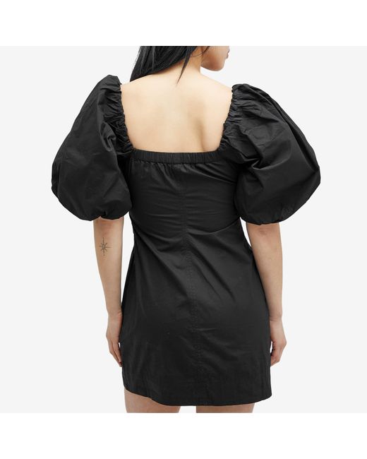 Ganni Black Cotton Poplin Twisted Sleeve Mini Dress