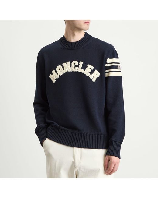Moncler Blue Logo Crew Neck Cotton Knitwear for men