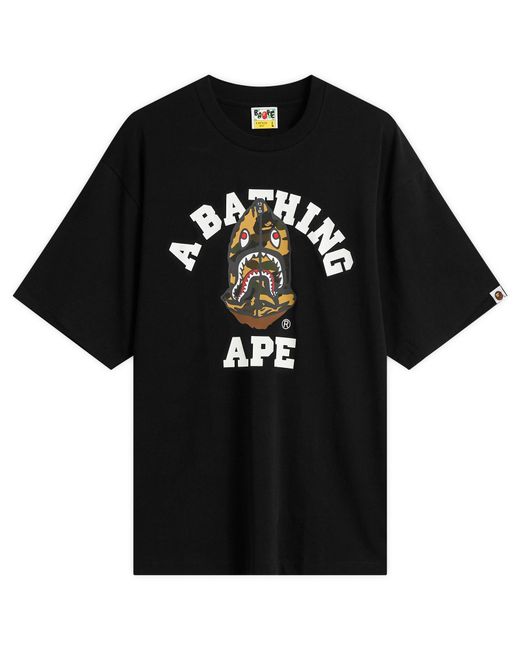 A Bathing Ape Black 1St Camo Shark Seijin College T-Shirt for men