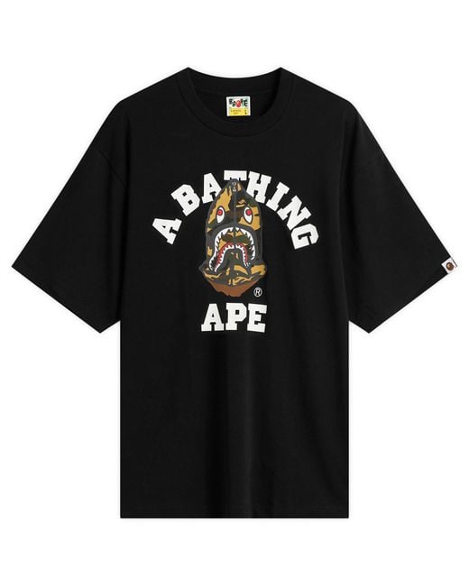 A Bathing Ape Black 1St Camo Shark Seijin College T-Shirt for men
