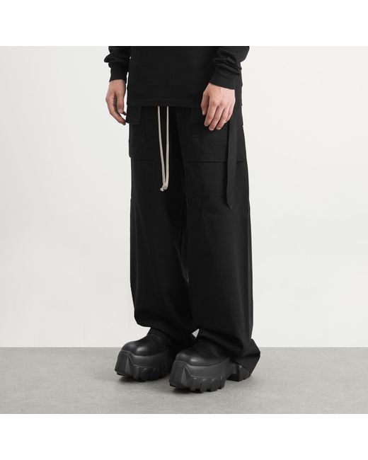 Rick Owens Black Creatch Drawstring Cargo Trousers for men