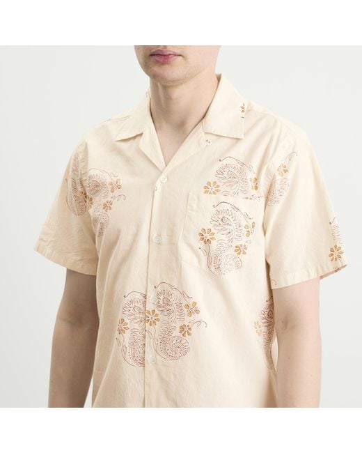 Drake's Natural Floral Block Print Camp Collar Shirt for men