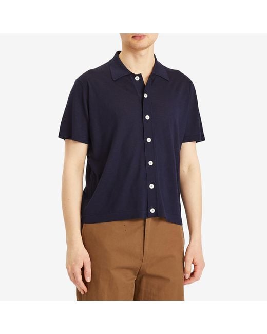 Second/Layer Blue Button Through Knitted Shirt for men