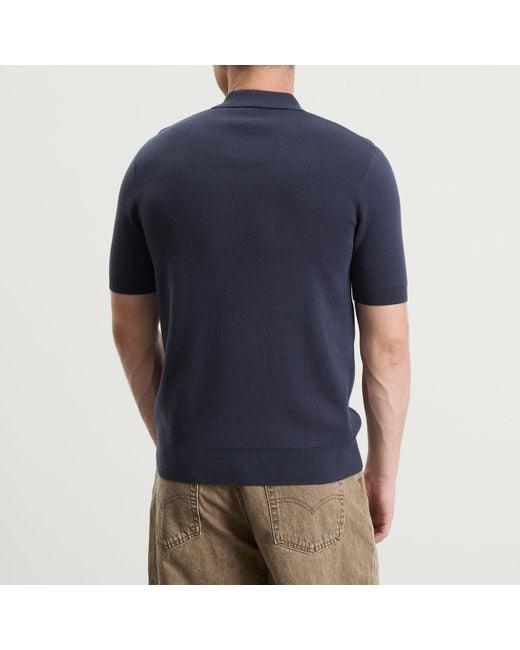 Fred Perry Blue Textured Stripe Knitted Zip Polo Shirt for men