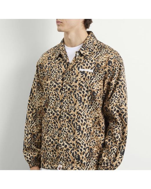 A Bathing Ape Brown Wild Leopard Coach Jacket for men