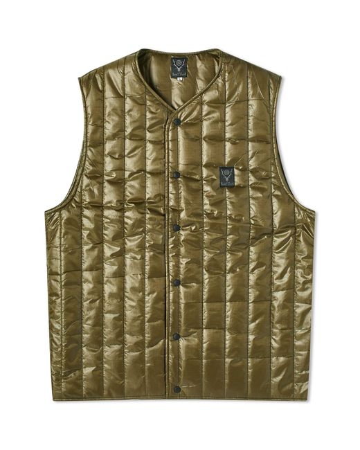 South2 West8 Green Quilted Nylon Ripstop Vest for men