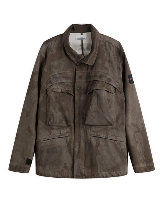 Stone Island Brown Raso Gommato 3L Laser Camo Field Jacket for men