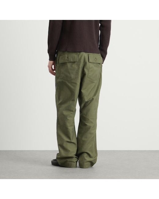 Needles Green Reversed Sateen String Fatigue Trousers for men
