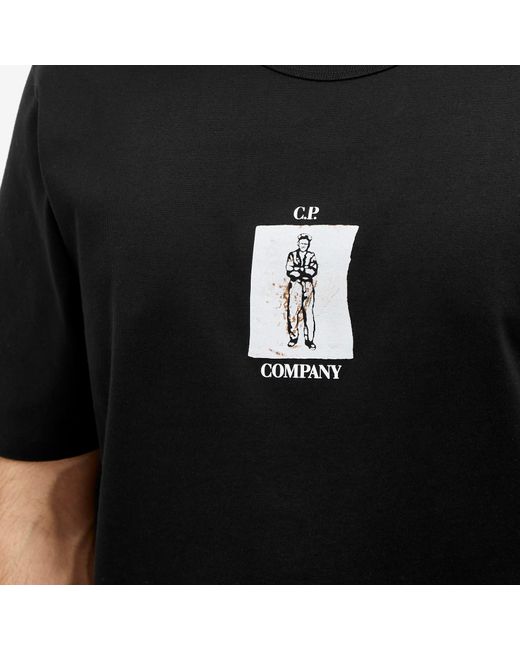 C P Company Black 30/2 Mercerized Jersey Twisted Graphic T-Shirt for men