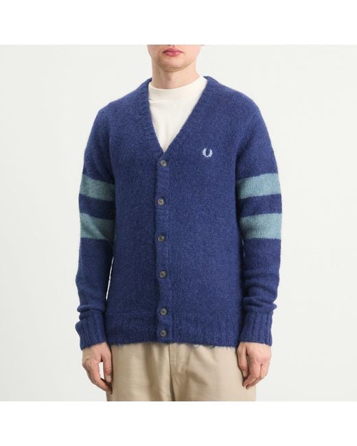Fred Perry Blue Chunky Tipped Sleeve Alpaca Cardigan for men