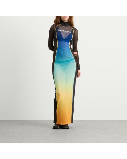 Casablanca Blue Mesh Printed Gradient Maxi Dress