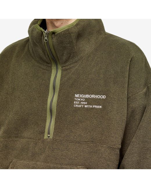 Neighborhood Green Fleece Half Zip Crew Sweater for men