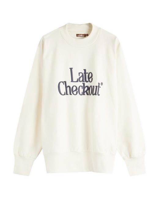 Late Checkout White Crewneck Sweatshirt for men