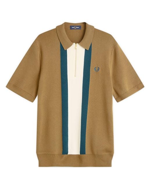 Fred Perry Multicolor Textured Stripe Knitted Zip Polo Shirt for men