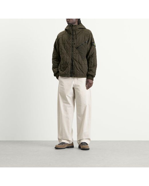 Stone Island Green Ultralight Nylon Quilted-Tc Hooded Jacket for men
