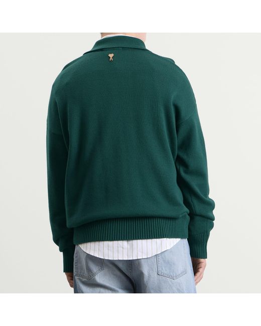 AMI Green Boxy Polo Shirt for men