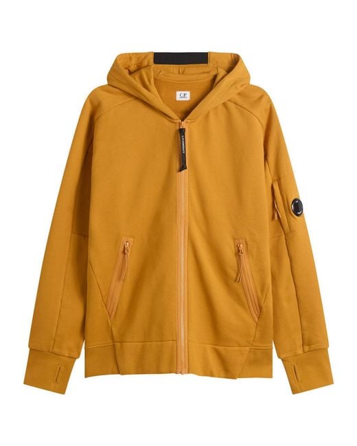 C P Company Yellow Diagonal Raised Fleece Hooded Lens Sweatshirt for men