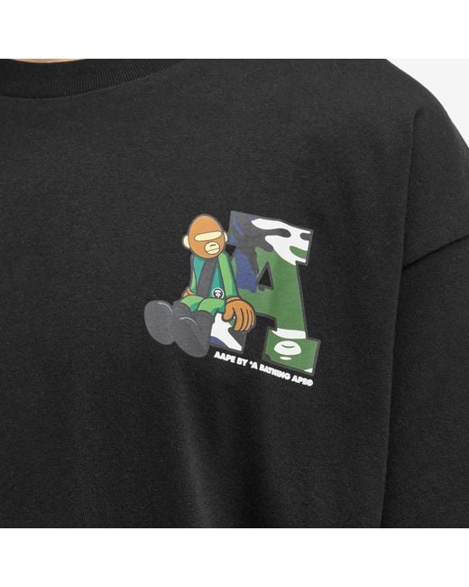 Aape By A Bathing Ape Black Aape Planet Earth T-Shirt for men