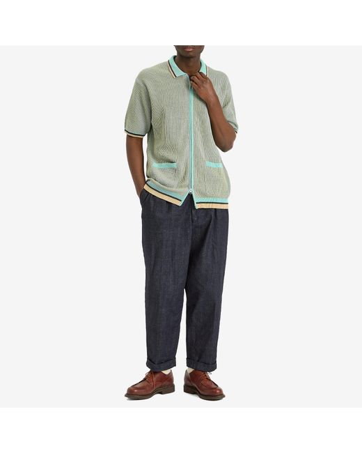 Beams Plus Green Zip Knit Polo for men