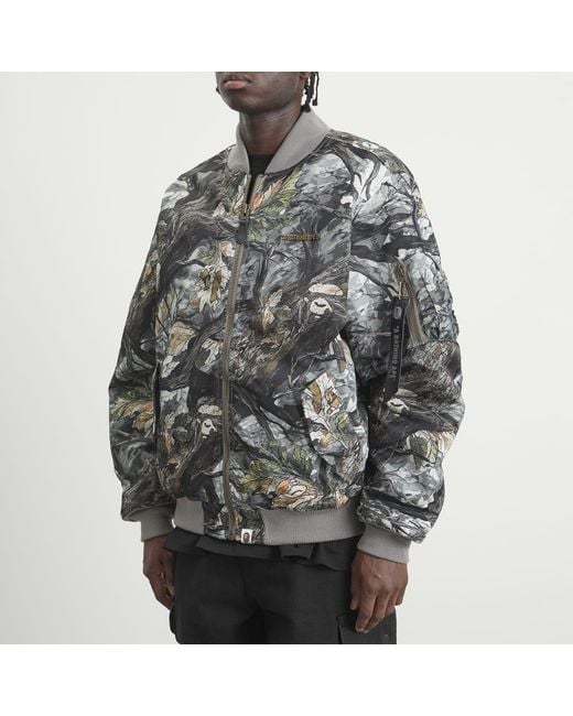 A Bathing Ape Gray Tree Edge Camo Bomber Jacket for men