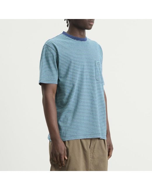 Beams Plus Blue Multi Stripe Pocket T-Shirt for men