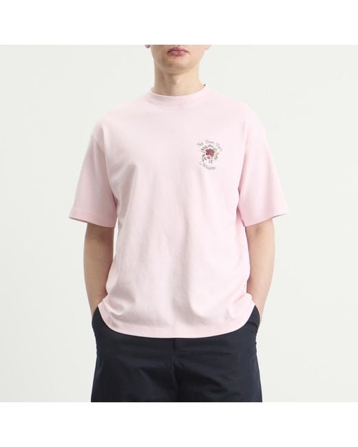 Drole de Monsieur Pink Rose Slogan T-Shirt for men