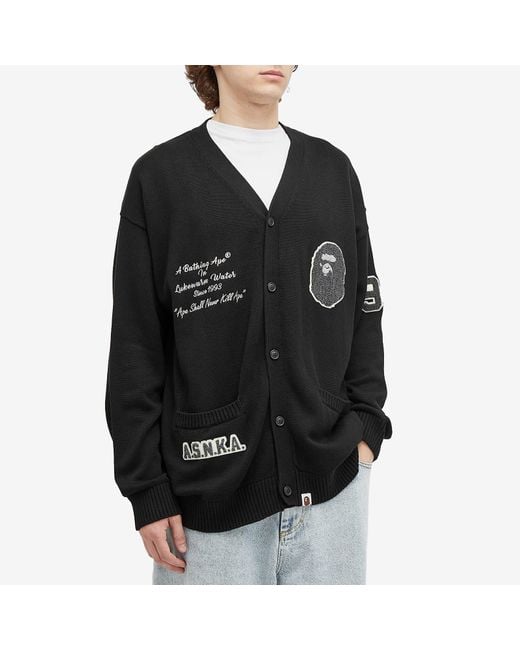 BAPE BLACK ZIPPED CARDIGAN A BATHING APE® one-point ape-head Shark