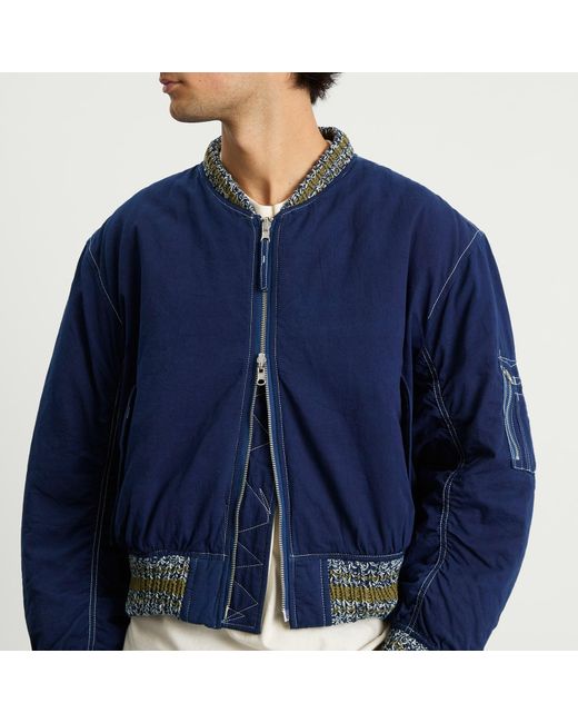 STORY mfg. Story Mfg Seed Printed Wonky-Wear Bomber in Blue for