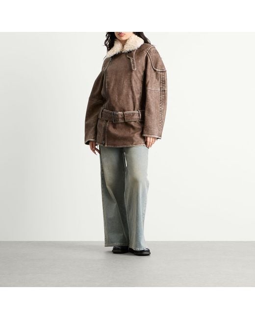 DIESEL Brown G-Eyser Faux Shearling Coat