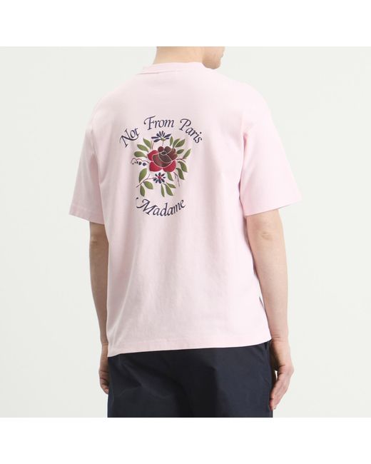 Drole de Monsieur Pink Rose Slogan T-Shirt for men