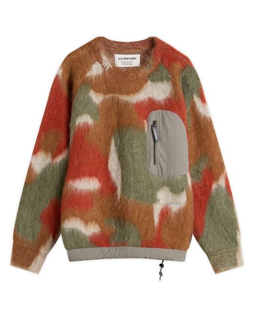 And Wander Brown Mixed Colour Shaggy Knit Sweater for men