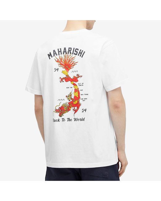 Maharishi White Dragon Map T-Shirt for men