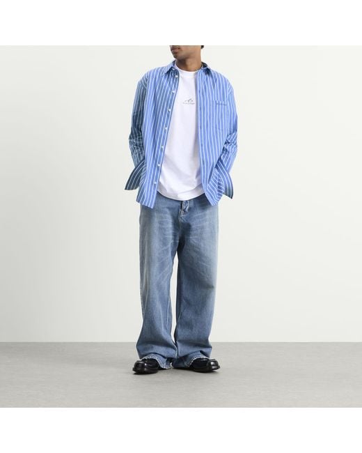Balenciaga Blue Stripe Regular Fit Shirt for men