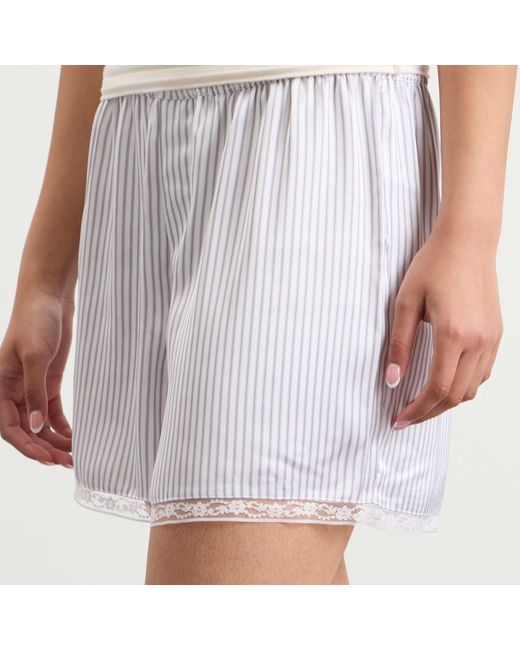 Skims White Woven Shine Boxer With Lace