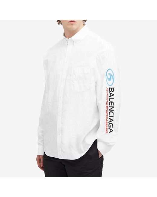 Balenciaga White Logo Button Down Shirt for men