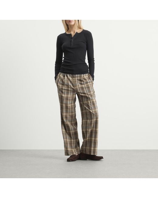 Auralee Gray Wool Check Two-Tuck Slacks