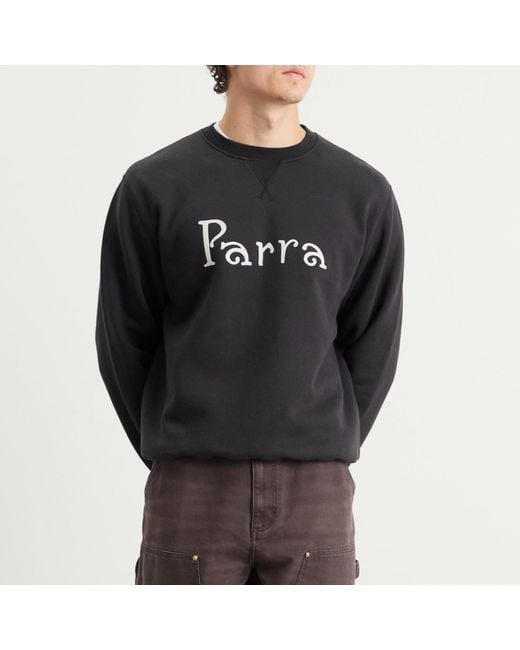 by Parra Black Weird Trad Logo Crew Sweatshirt for men