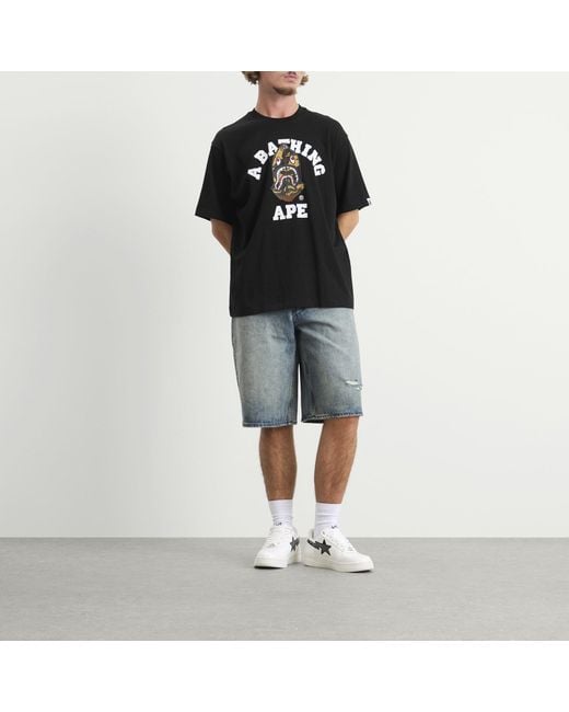 A Bathing Ape Black 1St Camo Shark Seijin College T-Shirt for men
