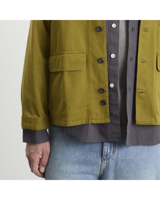 Drake's Green Textured Twill 3-Pocket Overshirt for men