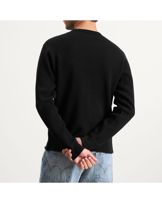 Beams Plus Black Waffle Crew Neck Sweatshirt for men