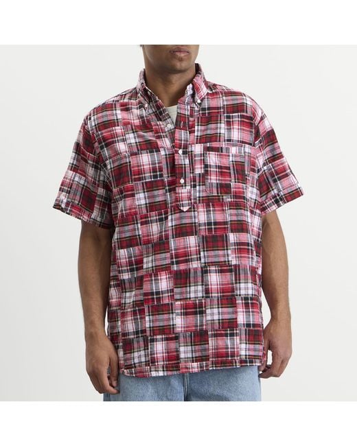 Beams Plus Red Pullover Patchwork Masras Shirt for men