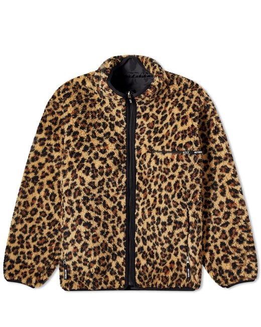 Wacko Maria Brown Reversible Leopard Fleece Jacket for men