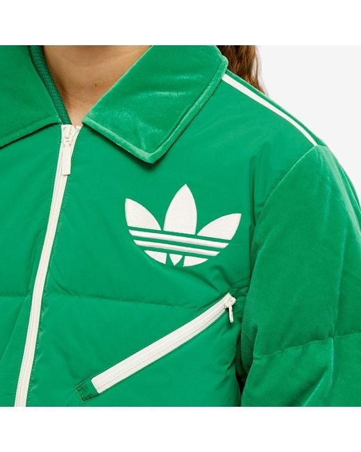 Adidas Green Adicolor 70S Velvet Puffer Jacket