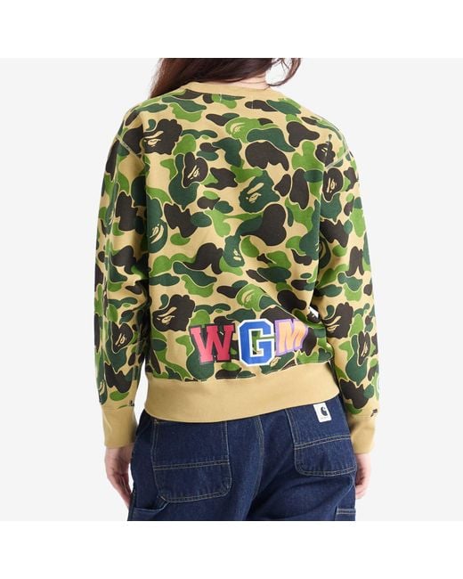 A Bathing Ape Green Camo Shark Crew Sweatshirt