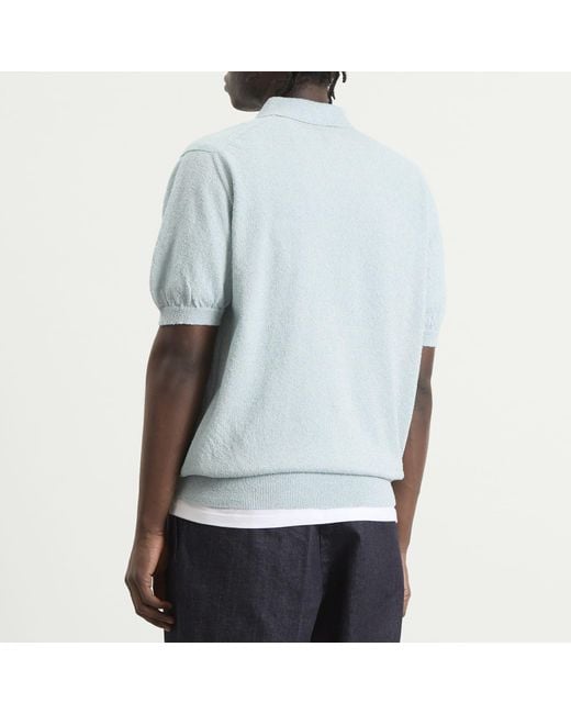 Beams Plus Blue Boucle Knit Polo for men